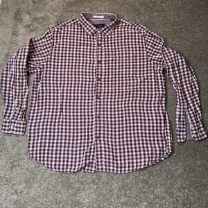 Tommy Bahama Men’s 2XLT Gingham Check Shirt Burgundy‎ Blue Cotton Long Sleeve
